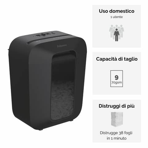 Distruggidocumenti uso personale LX50 - P-4 - 17 L - taglio a frammenti 4x37 mm Fellowes Powershred®nero - 4406001